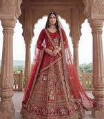 dark red silk embroidered Lehenga set