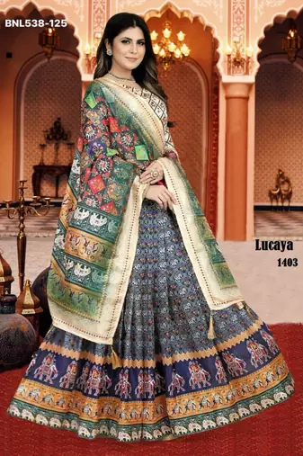 multicolor silk blend printed Lehenga set