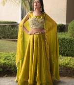 dark olive silk blend plain Lehenga set
