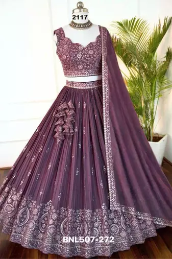 wine georgette embroidered Lehenga set