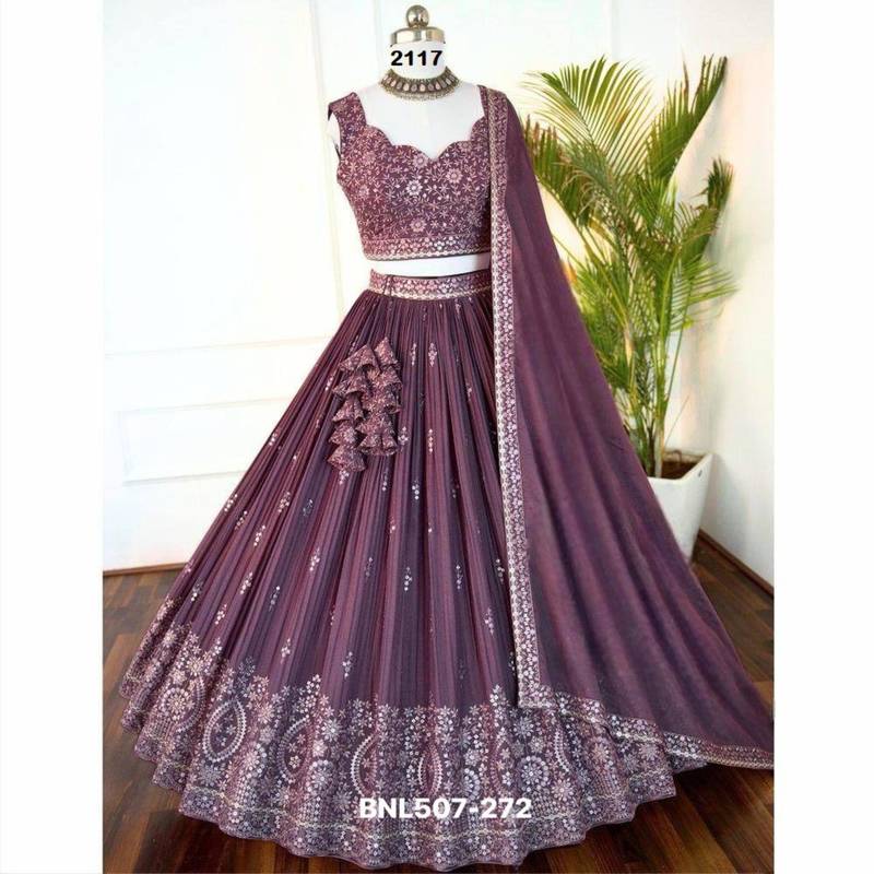 wine georgette embroidered Lehenga set