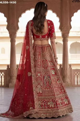 dark red silk embroidered Lehenga set