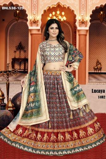 multicolor silk blend printed Lehenga set