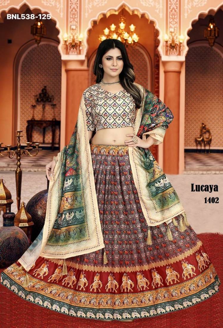 multicolor silk blend printed Lehenga set