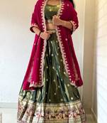 green silk blend woven Lehenga set