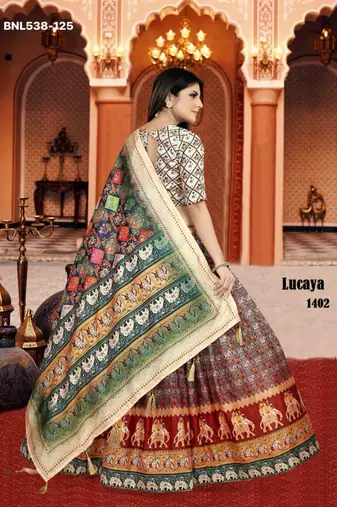 multicolor silk blend printed Lehenga set