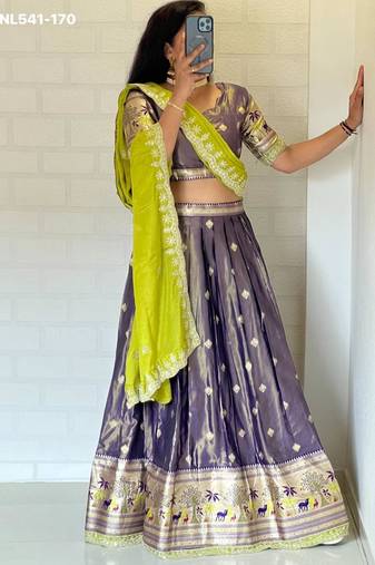 light purple silk blend woven Lehenga set