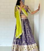 light purple silk blend woven Lehenga set