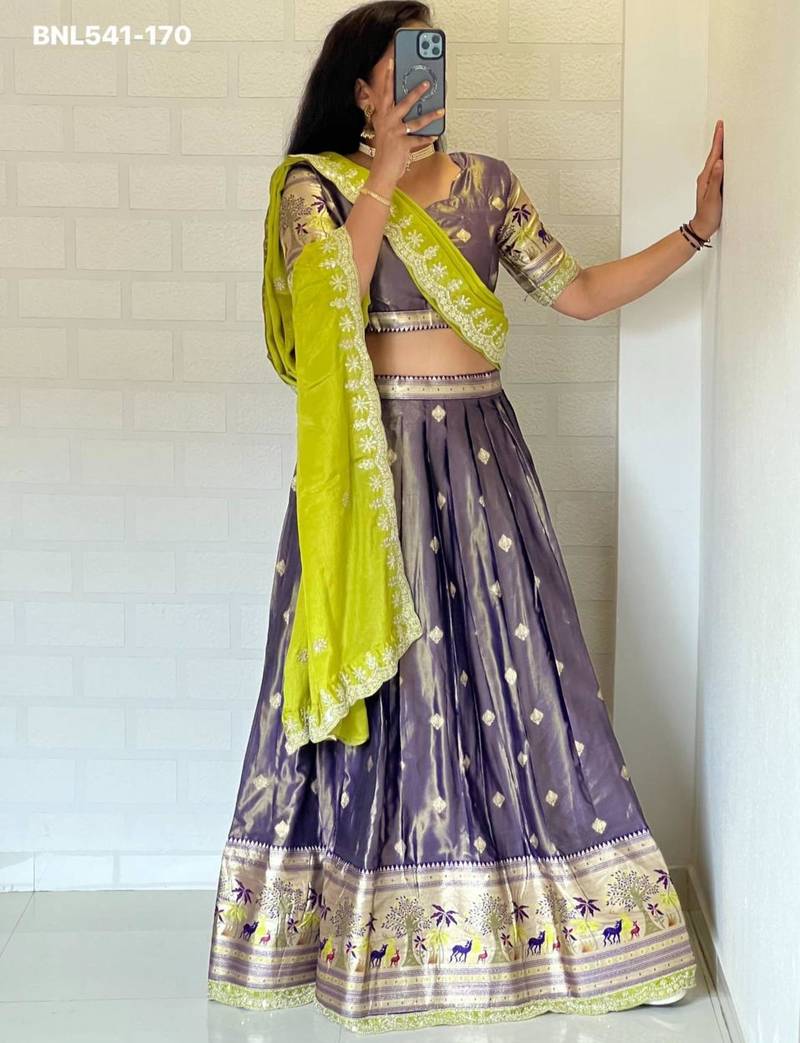 light purple silk blend woven Lehenga set