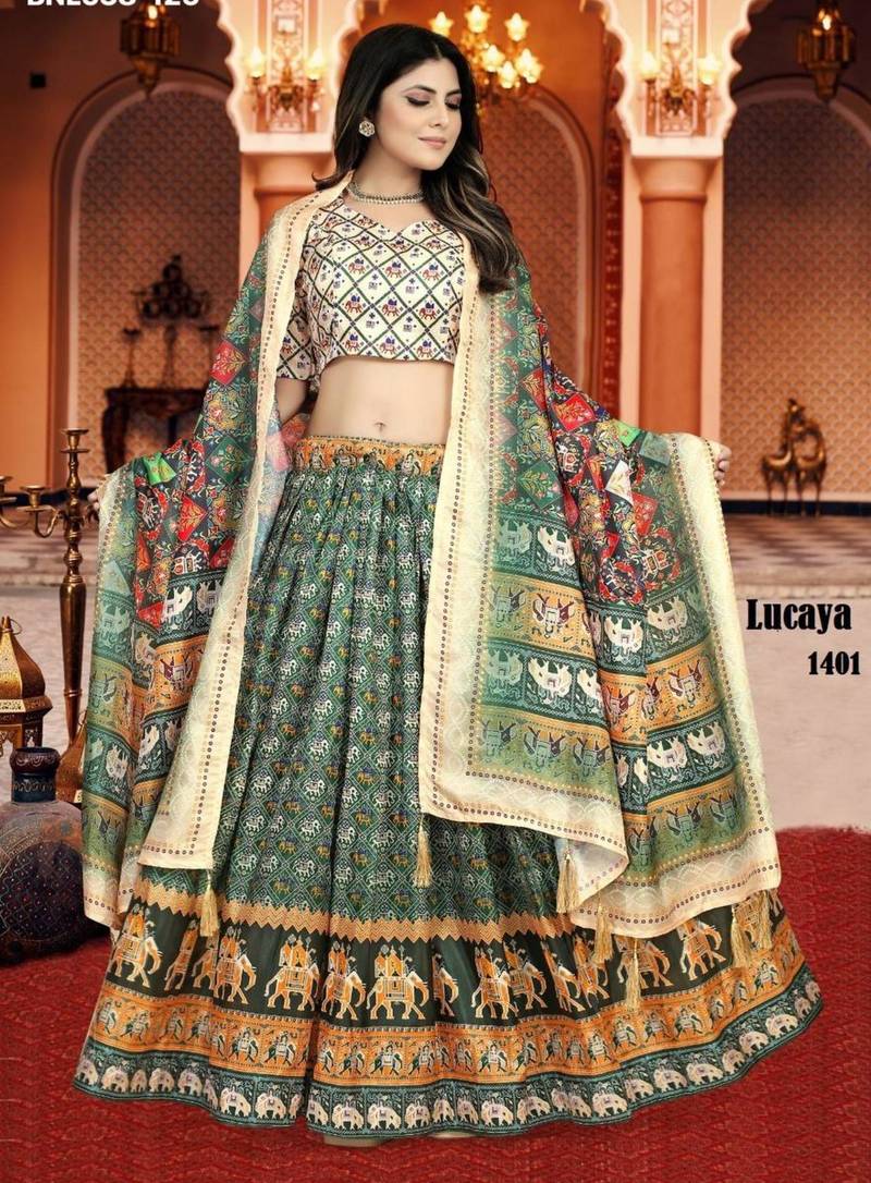 multicolor silk blend printed Lehenga set