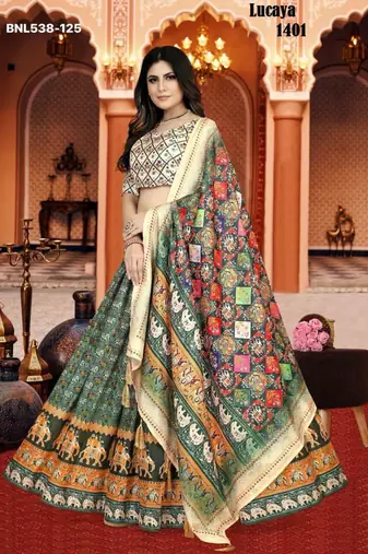 multicolor silk blend printed Lehenga set