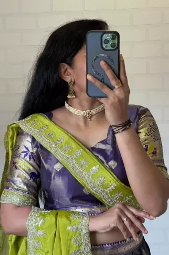 light purple silk blend woven Lehenga set