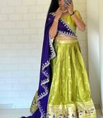 light parrot green silk blend woven Lehenga set