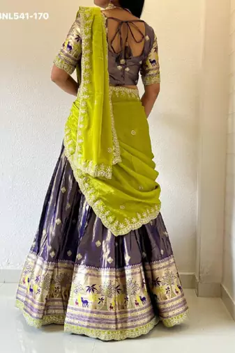 light purple silk blend woven Lehenga set