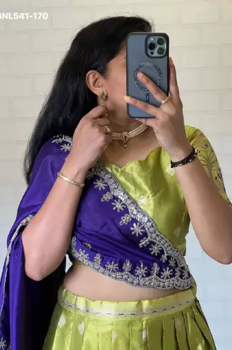 light parrot green silk blend woven Lehenga set
