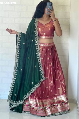 pink silk blend woven Lehenga set