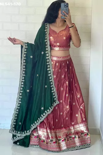 pink silk blend woven Lehenga set