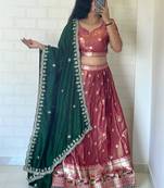 pink silk blend woven Lehenga set