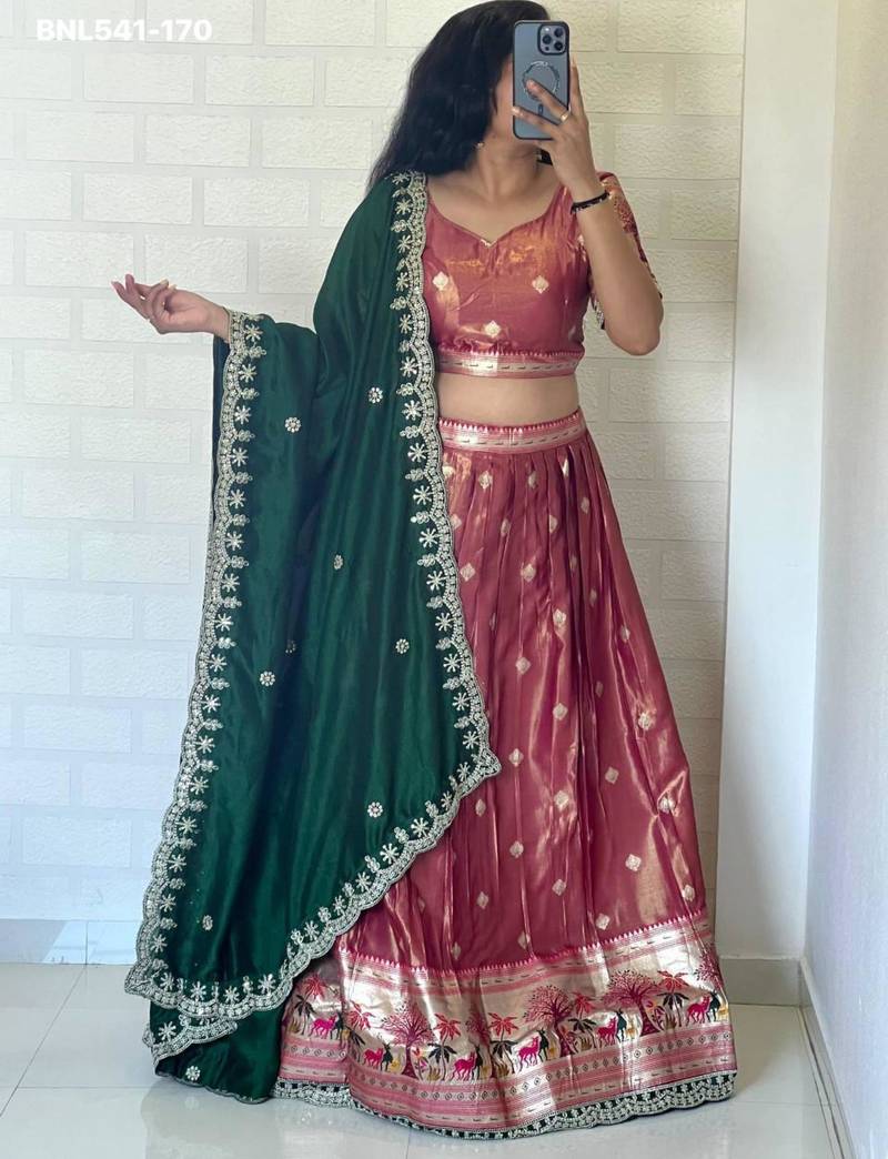 pink silk blend woven Lehenga set