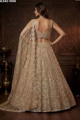 beige net embroidered Lehenga set