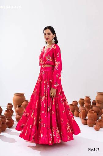 pink crepe printed Lehenga set
