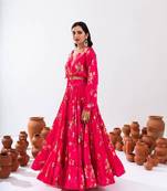 pink crepe printed Lehenga set