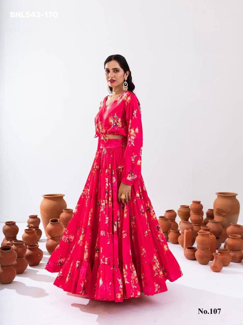 pink crepe printed Lehenga set