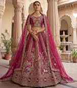 rani pink silk blend embroidered Lehenga set