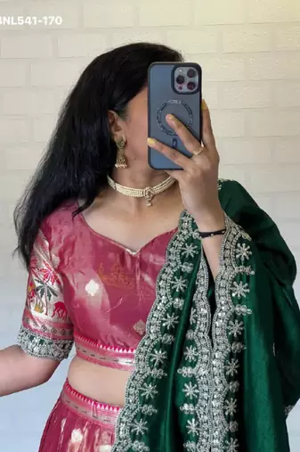 pink silk blend woven Lehenga set