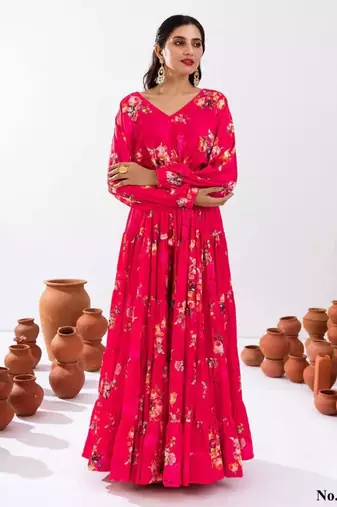 pink crepe printed Lehenga set