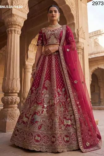 rani pink silk blend embroidered Lehenga set
