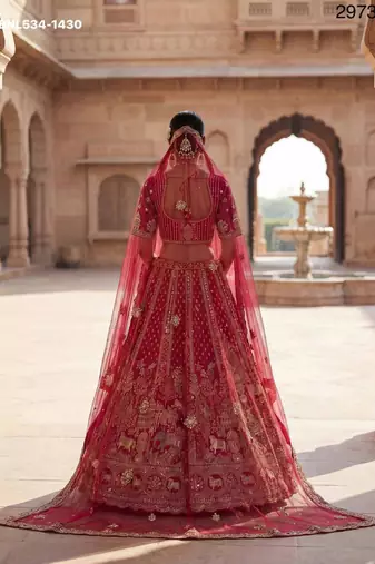 rani pink silk blend embroidered Lehenga set