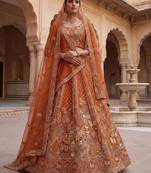 orange silk blend embroidered Lehenga set