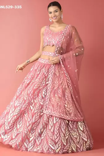 pink net embroidered Lehenga set