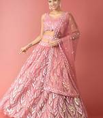 pink net embroidered Lehenga set