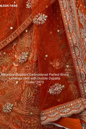 orange silk blend embroidered Lehenga set