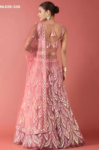 pink net embroidered Lehenga set
