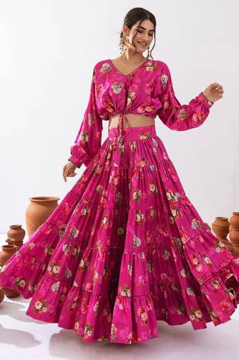 magenta crepe printed Lehenga set