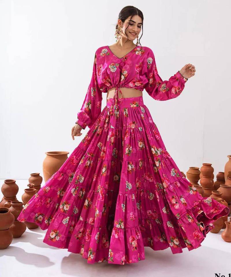 magenta crepe printed Lehenga set
