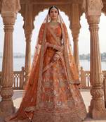 orange silk blend embroidered Lehenga set