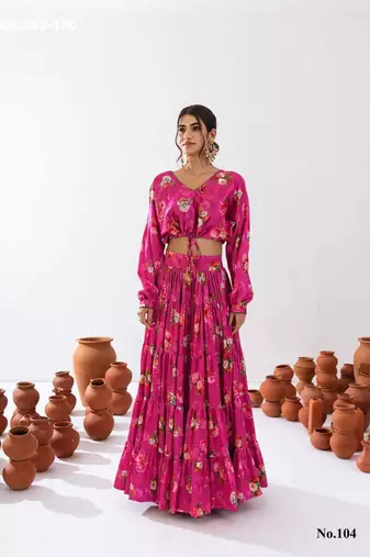 magenta crepe printed Lehenga set