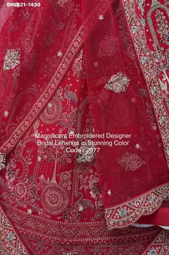 red silk blend embroidered Lehenga set