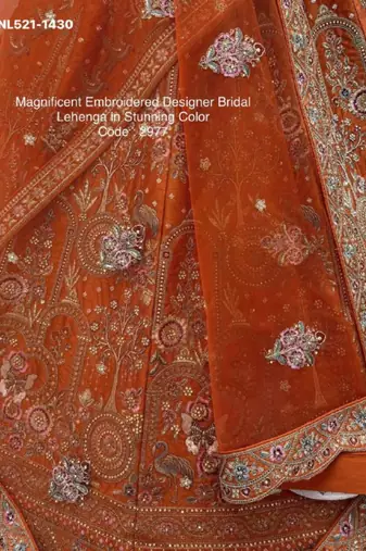 orange silk blend embroidered Lehenga set