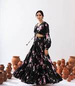 black crepe printed Lehenga set