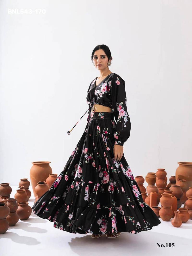 black crepe printed Lehenga set