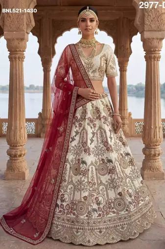 off white silk blend embroidered Lehenga set