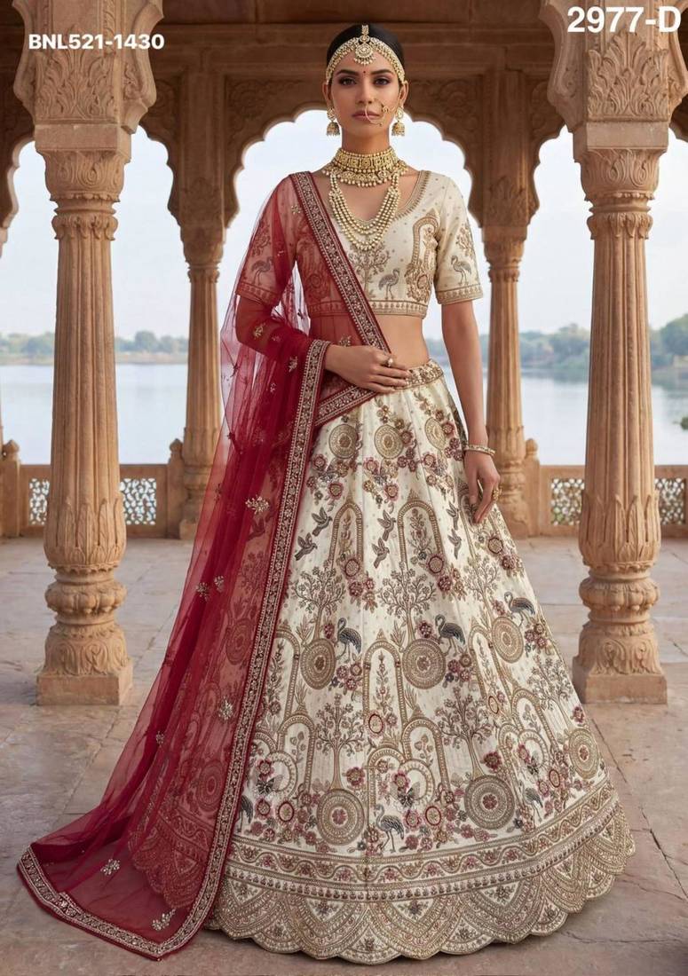 off white silk blend embroidered Lehenga set
