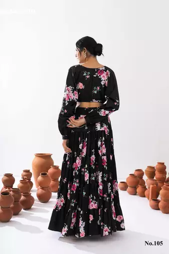 black crepe printed Lehenga set