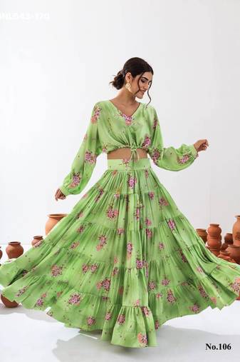 light green crepe printed Lehenga set