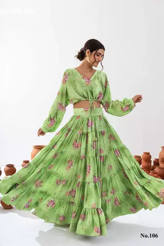 light green crepe printed Lehenga set